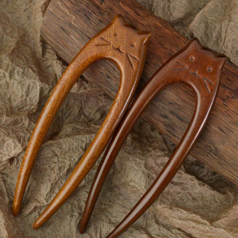 Hanbok Hair Pin - Chinese Style Cat Hair Sticks Wooden