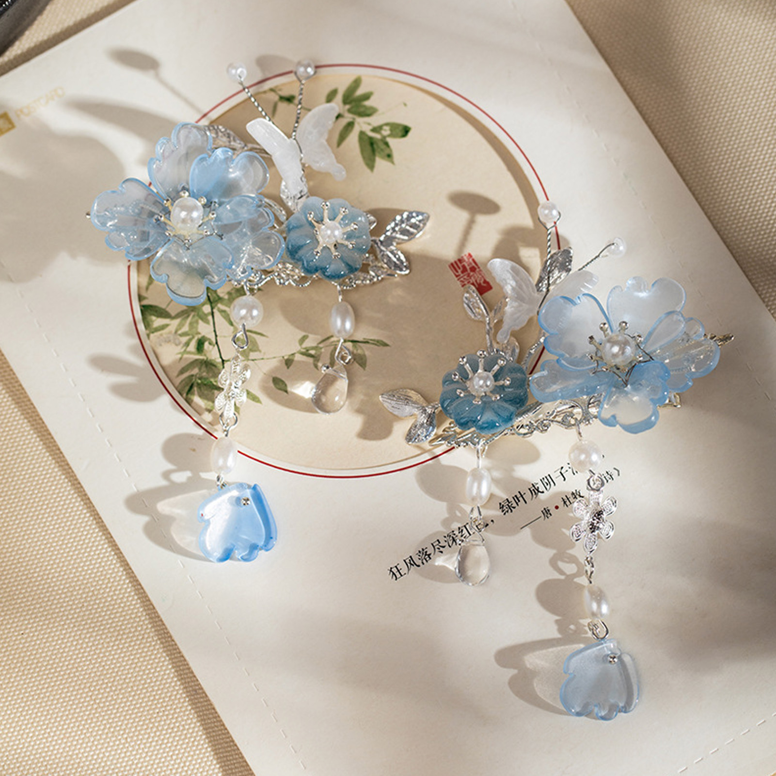 2pcs Romantic Blue Peony Hair  - Hanbok Hair Pin incelemesi ve fiyatı