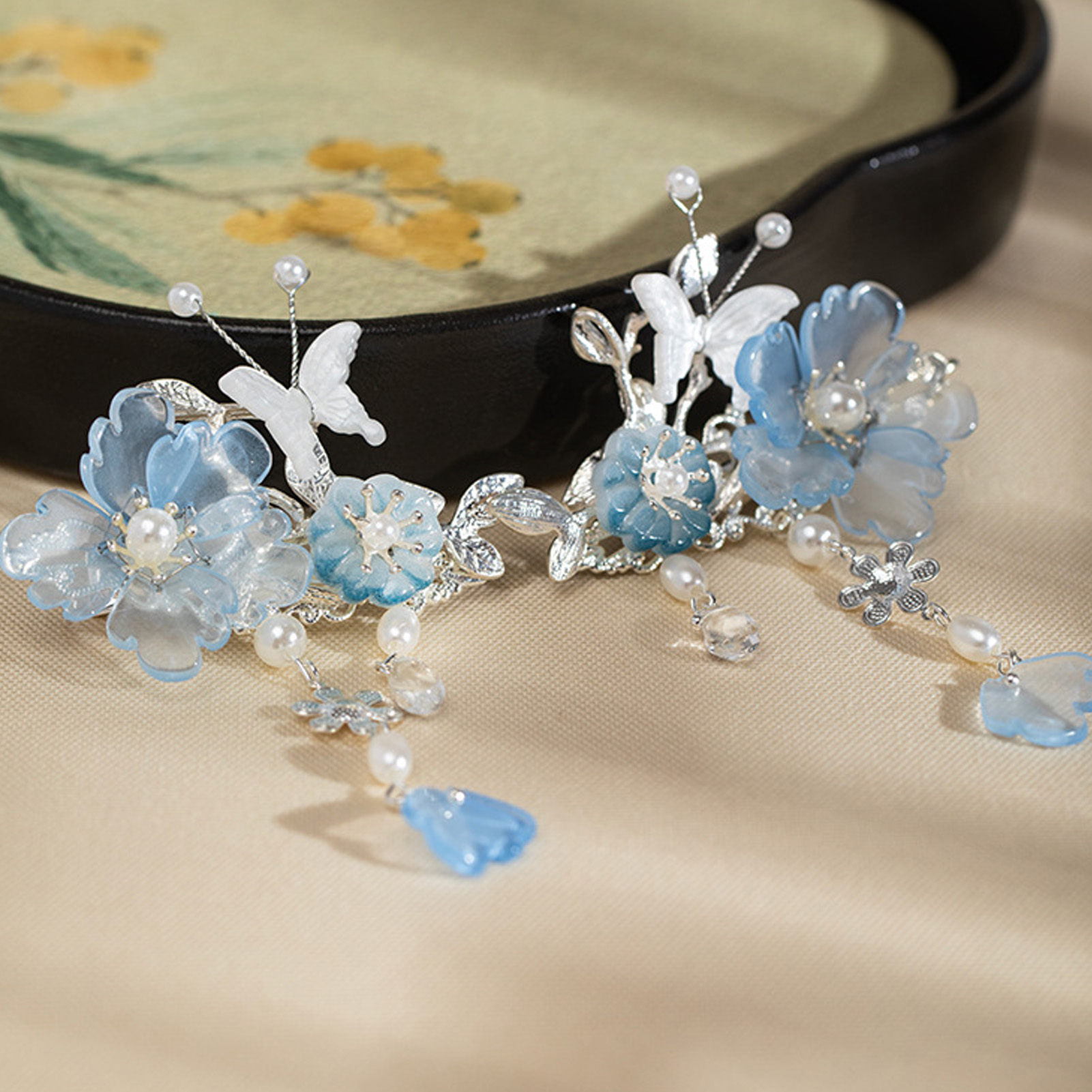2pcs Romantic Blue Peony Hair  - Hanbok Hair Pin incelemesi ve fiyatı