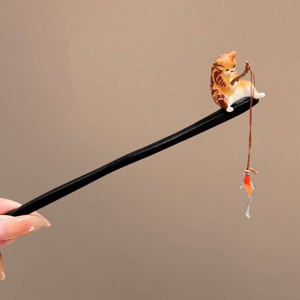 Antique Cat Fishing Wooden Hai - Hanbok Hair Pin incelemesi ve fiyatı